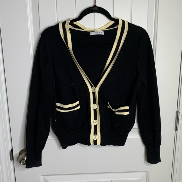 Sandro cashmere wool knit two tone sweater cardigan old money quiet luxury small - Picture 1 of 7